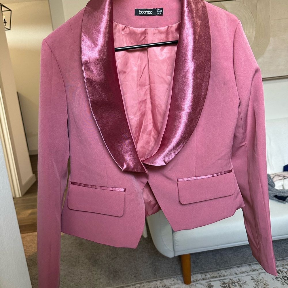 Boohoo Pink Satin Lapel Blazer